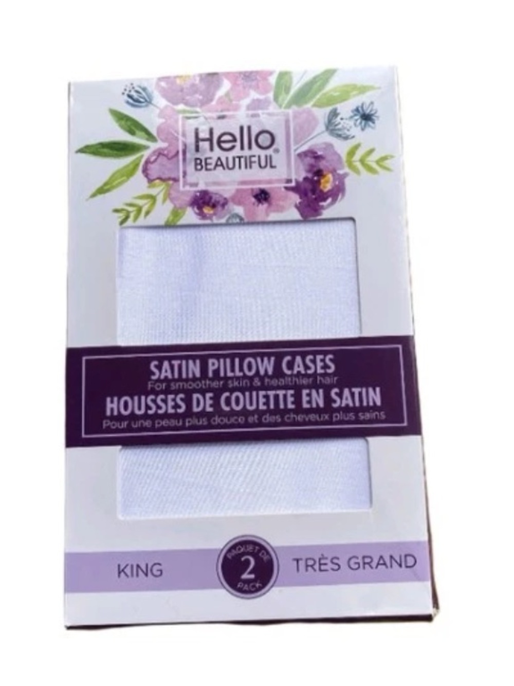 Hello Beautiful White Set of 2 Satin King Pillowcases